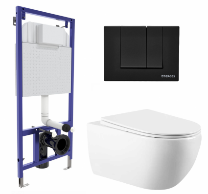 Комплект 3 в 1 инсталляция Berges Wasserhaus Novum 040245 + Унитаз подвесной Vincea Evo VT1-34 + кнопка черная