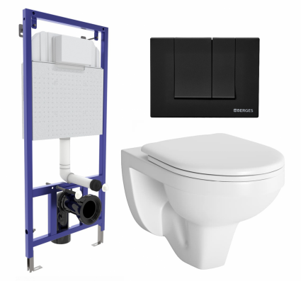 Комплект 3 в 1 инсталляция Berges Wasserhaus Novum 040245 + Унитаз подвесной Berges Wasserhaus Gamma 081105 + кнопка черная