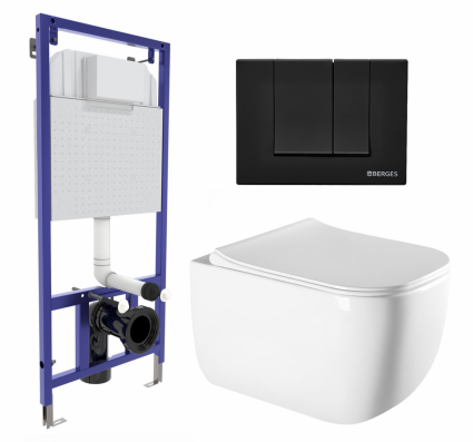 Комплект 3 в 1 инсталляция Berges Wasserhaus Novum 040245 + Унитаз подвесной Vincea Form VT1-35 + кнопка черная