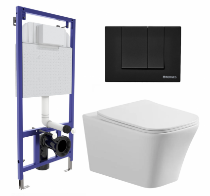 Комплект 3 в 1 инсталляция Berges Wasserhaus Novum 040245 + Унитаз подвесной Vincea Cool VT1-210 + кнопка черная