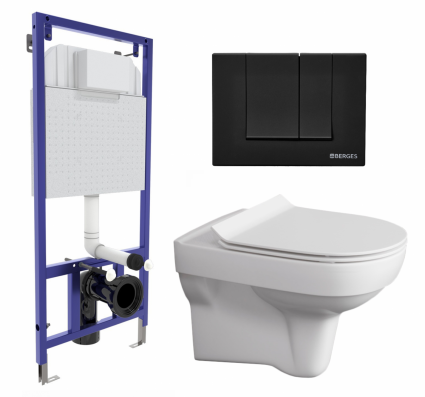 Комплект 3 в 1 инсталляция Berges Wasserhaus Novum 040245 + Унитаз подвесной Cersanit City + кнопка черная