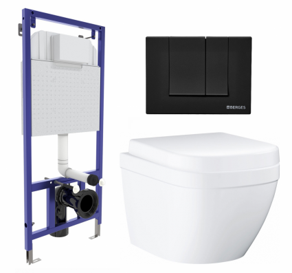 Комплект 3 в 1 инсталляция Berges Wasserhaus Novum 040245 + Унитаз подвесной Grohe Euro Ceramic 39206000 + кнопка черная
