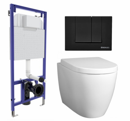 Комплект 3 в 1 инсталляция Berges Wasserhaus Novum 040245 + Унитаз подвесной BelBagno Marino + кнопка черная