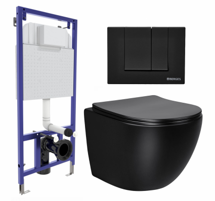 Комплект 3 в 1 инсталляция Berges Wasserhaus Novum 040245 + Унитаз Vincea Globo VT1-14MB + кнопка черная