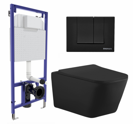 Комплект 3 в 1 инсталляция Berges Wasserhaus Novum 040245 + Унитаз подвесной Aquanet Tavr-W BW 287011 + кнопка черная
