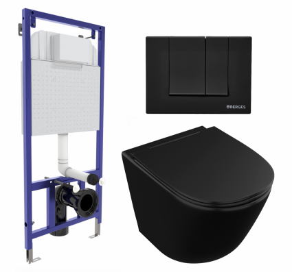 Комплект 3 в 1 инсталляция Berges Wasserhaus Novum 040245 + Унитаз подвесной Owl 1975 Vind Cirkel-H Matt Black OWLT190305 + кнопка черная