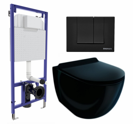 Комплект 3 в 1 инсталляция Berges Wasserhaus Novum 040245 +  Унитаз подвесной Esbano Garcia ESUPGARCB + кнопка черная