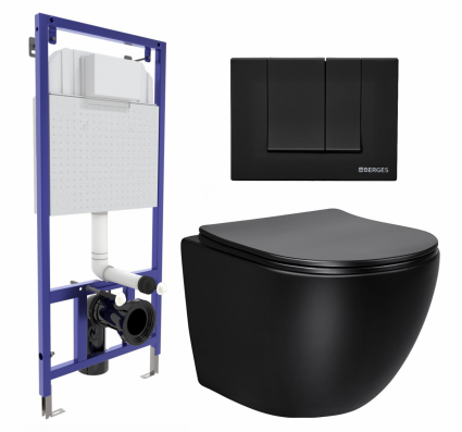 Комплект 3 в 1 инсталляция Berges Wasserhaus Novum 040245 + Унитаз Vincea Globo VT1-14SMB + кнопка черная