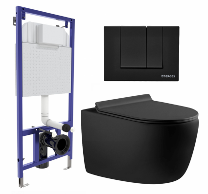 Комплект 3 в 1 инсталляция Berges Wasserhaus Novum 040245 + Унитаз подвесной Aquanet Cetus 287008 + кнопка черная