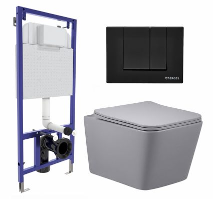 Комплект 3 в 1 инсталляция Berges Wasserhaus Novum 040245 + Унитаз подвесной Vincea Q-Line VT1-12MG + кнопка черная