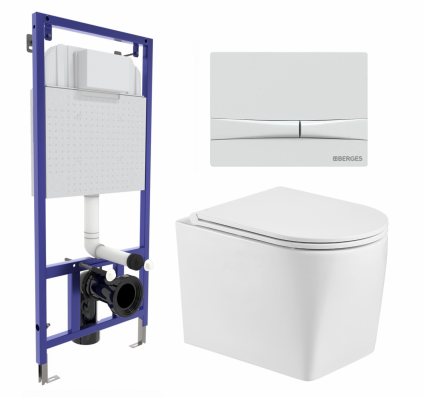 Комплект 3 в 1 инсталляция Berges Wasserhaus Novum 040250 + Унитаз подвесной WeltWasser Nesenbach 004 GL-WT + кнопка белая