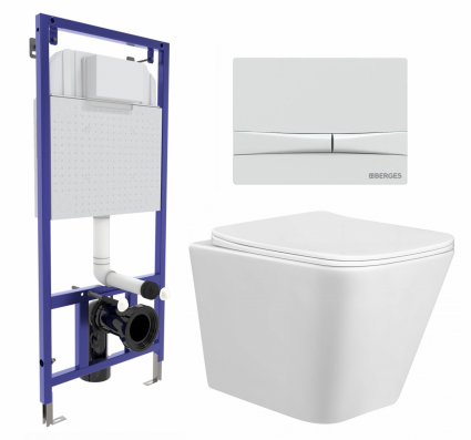 Комплект 3 в 1 инсталляция Berges Wasserhaus Novum 040250 + Унитаз подвесной Taliente Correto CR25200 + кнопка белая