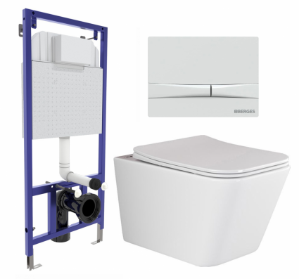 Комплект 3 в 1 инсталляция Berges Wasserhaus Novum 040250 + Унитаз подвесной Ceramica Nova Metric Rimless CN3007 + кнопка белая