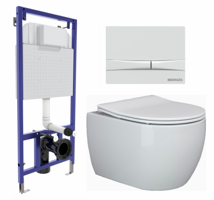 Комплект 3 в 1 инсталляция Berges Wasserhaus Novum 040250 + Унитаз подвесной Ceramica Nova Play CN3001 + кнопка белая