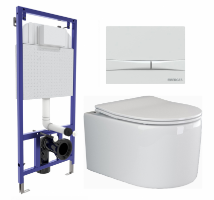 Комплект 3 в 1 инсталляция Berges Wasserhaus Novum 040250 + Унитаз подвесной Ceramica Nova Moments CN3003 + кнопка белая