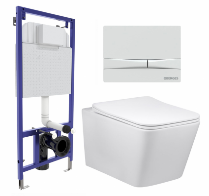 Комплект 3 в 1 инсталляция Berges Wasserhaus Novum 040250 + Унитаз Vincea Q-Line VT1-12 + кнопка белая