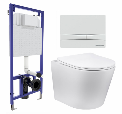 Комплект 3 в 1 инсталляция Berges Wasserhaus Novum 040250 + Унитаз Vincea Piatti VT1-11 + кнопка белая