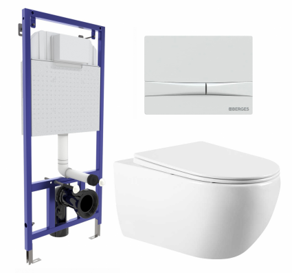 Комплект 3 в 1 инсталляция Berges Wasserhaus Novum 040250 + Унитаз подвесной Vincea Evo VT1-34 + кнопка белая