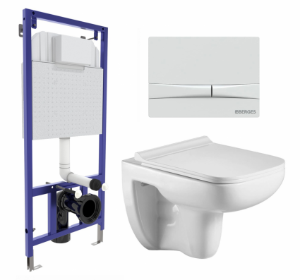 Комплект 3 в 1 инсталляция Berges Wasserhaus Novum 040250 + Подвесной унитаз WeltWasser Kehlbach 004 GL-WT + кнопка белая