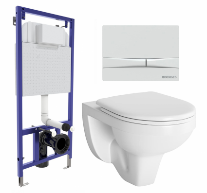 Комплект 3 в 1 инсталляция Berges Wasserhaus Novum 040250 + Унитаз подвесной Berges Wasserhaus Gamma 081105 + кнопка белая