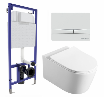 Комплект 3 в 1 инсталляция Berges Wasserhaus Novum 040250 + Унитаз Vincea Cute VT1-24 + кнопка белая