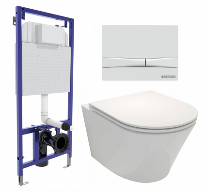 Комплект 3 в 1 инсталляция Berges Wasserhaus Novum 040250 + Унитаз подвесной Jacob Delafon Rodin+ EDY102-00 + кнопка белая