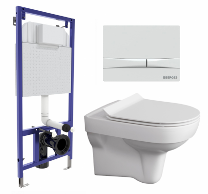 Комплект 3 в 1 инсталляция Berges Wasserhaus Novum 040250 + Унитаз подвесной Cersanit City New + кнопка белая
