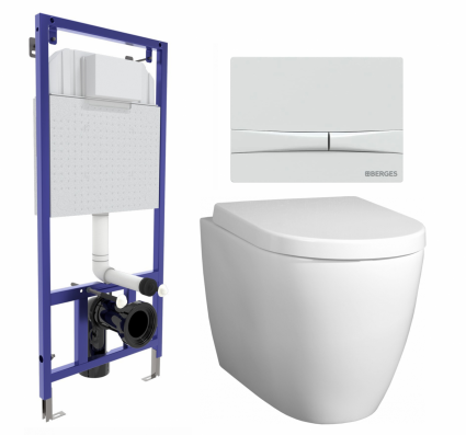 Комплект 3 в 1 инсталляция Berges Wasserhaus Novum 040250 + Унитаз подвесной BelBagno Marino + кнопка белая