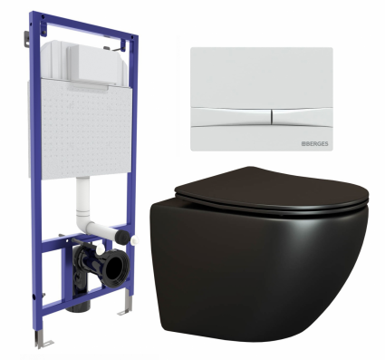 Комплект 3 в 1 инсталляция Berges Wasserhaus Novum 040250 + Унитаз подвесной Ceramica Nova Metropol CN4002MB + кнопка белая