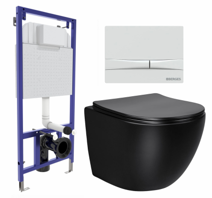 Комплект 3 в 1 инсталляция Berges Wasserhaus Novum 040250 + Унитаз Vincea Globo VT1-14MB + кнопка белая