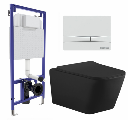 Комплект 3 в 1 инсталляция Berges Wasserhaus Novum 040250 + Унитаз подвесной Aquanet Tavr-W BW 287011 + кнопка белая