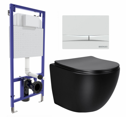 Комплект 3 в 1 инсталляция Berges Wasserhaus Novum 040250 + Унитаз Vincea Globo VT1-14SMB + кнопка белая