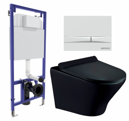 Комплект 3 в 1 инсталляция Berges Wasserhaus Novum 040250 + Унитаз подвесной Esbano Aster ESUPASTEBM + кнопка белая