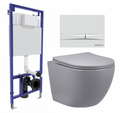 Комплект 3 в 1 инсталляция Berges Wasserhaus Novum 040250 + Унитаз подвесной Vincea Globo VT1-14SMG + кнопка белая