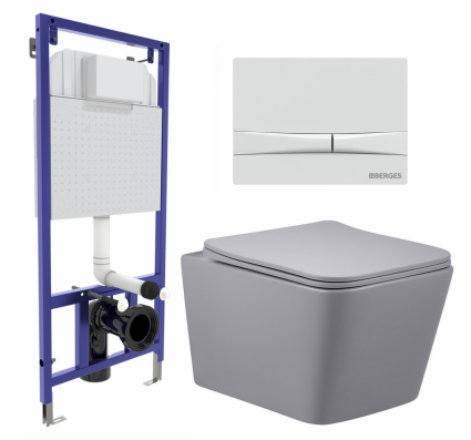 Комплект 3 в 1 инсталляция Berges Wasserhaus Novum 040250 + Унитаз подвесной Vincea Q-Line VT1-12MG + кнопка белая