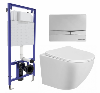 Комплект 3 в 1 инсталляция Berges Wasserhaus Novum 040253 + Унитаз подвесной Taliente Amato AM25010 + кнопка хром