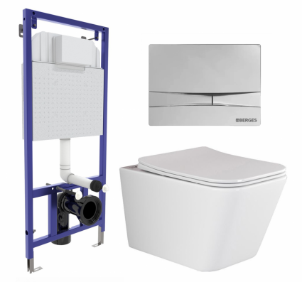 Комплект 3 в 1 инсталляция Berges Wasserhaus Novum 040253 + Унитаз подвесной Ceramica Nova Metric Rimless CN3007 + кнопка хром