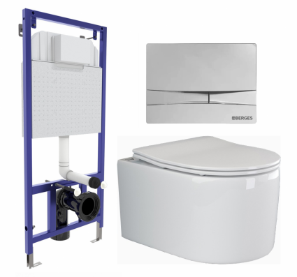 Комплект 3 в 1 инсталляция Berges Wasserhaus Novum 040253 + Унитаз подвесной Ceramica Nova Moments CN3003 + кнопка хром