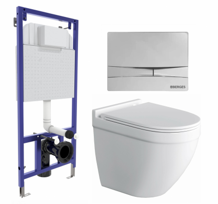 Комплект 3 в 1 инсталляция Berges Wasserhaus Novum 040253 + Унитаз подвесной Owl 1975 Cirkel-H + кнопка хром