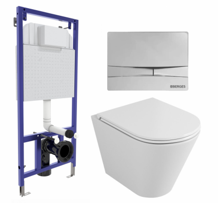 Комплект 3 в 1 инсталляция Berges Wasserhaus Novum 040253 + Унитаз подвесной Owl 1975 Ruta-H OWLT190304 + кнопка хром