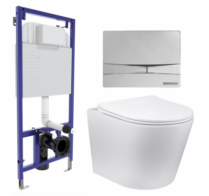 Комплект 3 в 1 инсталляция Berges Wasserhaus Novum 040253 + Унитаз Vincea Piatti VT1-11 + кнопка хром