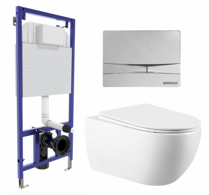 Комплект 3 в 1 инсталляция Berges Wasserhaus Novum 040253 + Унитаз подвесной Vincea Evo VT1-34 + кнопка хром