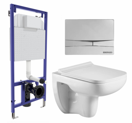 Комплект 3 в 1 инсталляция Berges Wasserhaus Novum 040253 + Подвесной унитаз WeltWasser Kehlbach 004 GL-WT + кнопка хром