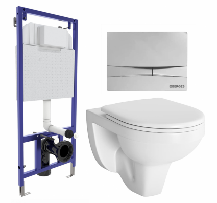 Комплект 3 в 1 инсталляция Berges Wasserhaus Novum 040253 + Унитаз подвесной Berges Wasserhaus Gamma 081105 + кнопка хром