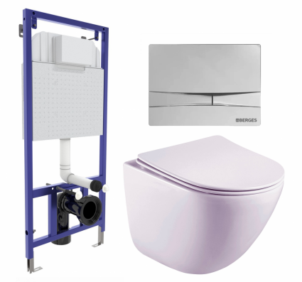 Комплект 3 в 1 инсталляция Berges Wasserhaus Novum 040253 + Унитаз подвесной Esbano Lotus ESUPLOTUW + кнопка хром