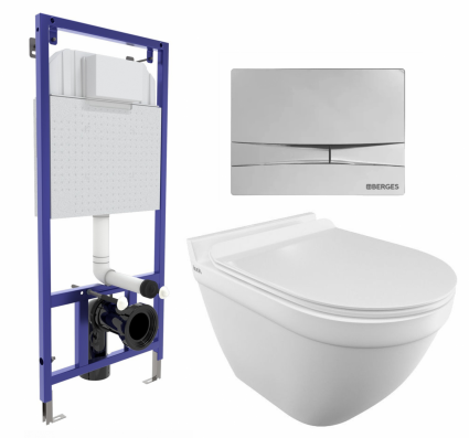 Комплект 3 в 1 инсталляция Berges Wasserhaus Novum 040253 + Унитаз подвесной Iddis Cloud CLORDSEi25 + кнопка хром