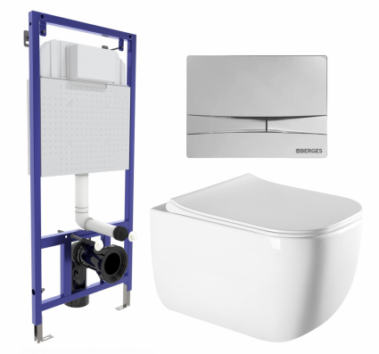 Комплект 3 в 1 инсталляция Berges Wasserhaus Novum 040253 + Унитаз подвесной Vincea Form VT1-35 + кнопка хром