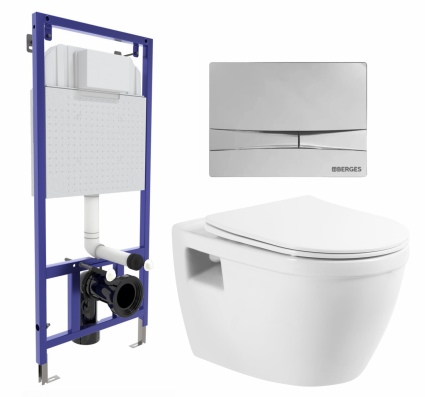 Комплект 3 в 1 инсталляция Berges Wasserhaus Novum 040253 + Унитаз подвесной BelBagno Loto BB070CHR/SC + кнопка хром