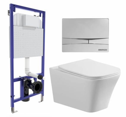 Комплект 3 в 1 инсталляция Berges Wasserhaus Novum 040253 + Унитаз подвесной Vincea Cool VT1-210 + кнопка хром
