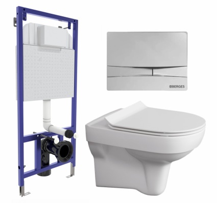 Комплект 3 в 1 инсталляция Berges Wasserhaus Novum 040253 + Унитаз подвесной Cersanit City New + кнопка хром